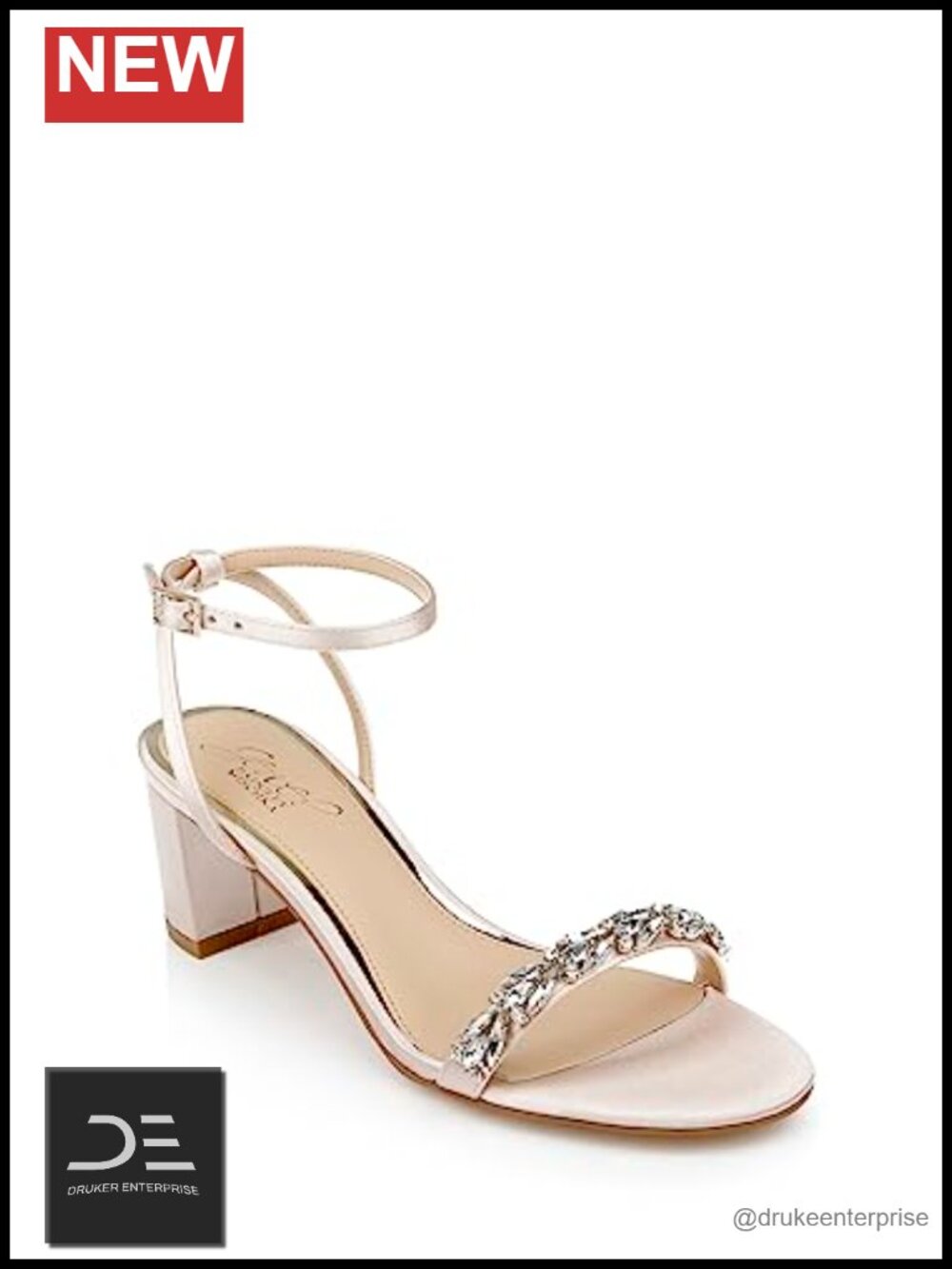Jewel Badgley Mischka Danni Low Block Heel Sandal Satin Ankle Strap Evening